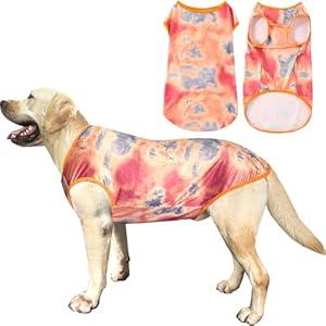 Dog Tie dye Sleeveless T Shirt Blue Orange Printed Dogs Vest Shirt Pajamas Breathable Stretchy Summer Clothes for Extra Large Dog Boys Girls（3X-Large, Blue Orange）