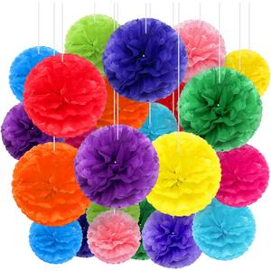 Yeaqee 30 Pcs Tissue Paper Pom Poms Decorations 14''/ 12''/ 10'' Tissue Paper Flowers Large Hanging Rainbow Wall Decor for Fiesta Party Birthday Baby Shower Wedding Celebration(Multicolor)