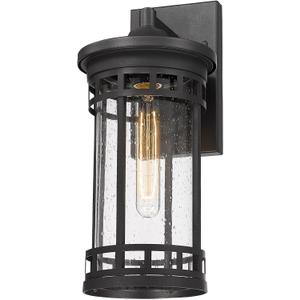 Outdoor Wall Sconce, Farmhouse Outdoor Wall Lantern with Seeded Glass ,Waterproof Exterior Lighting Fixture, Anti-Rust lamp Light for Patio Yard House Hallway Doorway Garage (Black,14.93 Inch Height)
