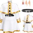 DAZCOS Cosplay Elf Costume Full Set White Cape Skirt Uniform with Pantyhose Belt Ears Halloween Outfit  (Medium)