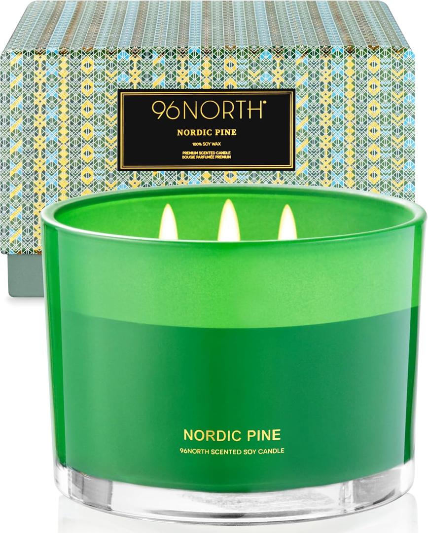 Luxury Pine Soy Candle | Large 3 Wick Jar Candle | Up to 40 Hours Burning Time | 100% Natural Soy Wax | Relaxing Aromatherapy Aesthetic Candle,  3 Wick - Nordic Pine