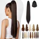 Ponytail Extension Claw 18" 20" Long Curly Wavy Straight Clip in Natural Looking Synthetic Hair Extension Ponytail Hairpiece for Women Dark Brown