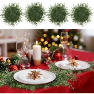 Willinglong 12 Pack Christmas Pine Placemats Bulk 20 Inch Christmas Large Round Artificial Realistic Pine Branches Place Mats for Xmas Dining Table Party Decorations