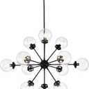 Warehouse of Tiffany HM108/12MB Masakee 12-Light Sputnik Metal Clear Glass Globe Shades Matte Black Chandelier