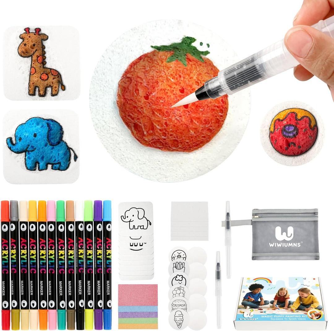 67pcs Magic Foam Texture Painting Kit,Magic Puffy Paint Include 30 Foam Texture Paper,24 Color Acrylic Puffy Markers,Aqua Puffs,aqua puffs for kids,Art Supplies for Kids,Creative Gifts for Christmas