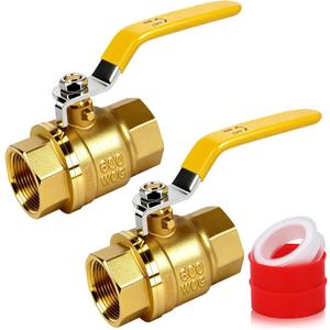 2 Pack 1-1/2" Full Port Brass Ball Valve Heavy Duty, Water Shut Off Ball Valve 1-1/2inch, NPT Female x Female Thread, 600 WOG Water Control Valve Connector Fitting