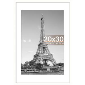 upsimples 20x30 Poster Frame, Display Pictures 16x24 with Mat or 20x30 Without Mat, Wall Hanging Picture Frame, White, 1 Pack