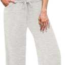 WIHOLL 2 Piece Lounge Sets for Women Summer Vacation Outfits 3/4 Sleeve Tops with Side Ruched Wide Leg Pants Matching Sets (Gray, L)