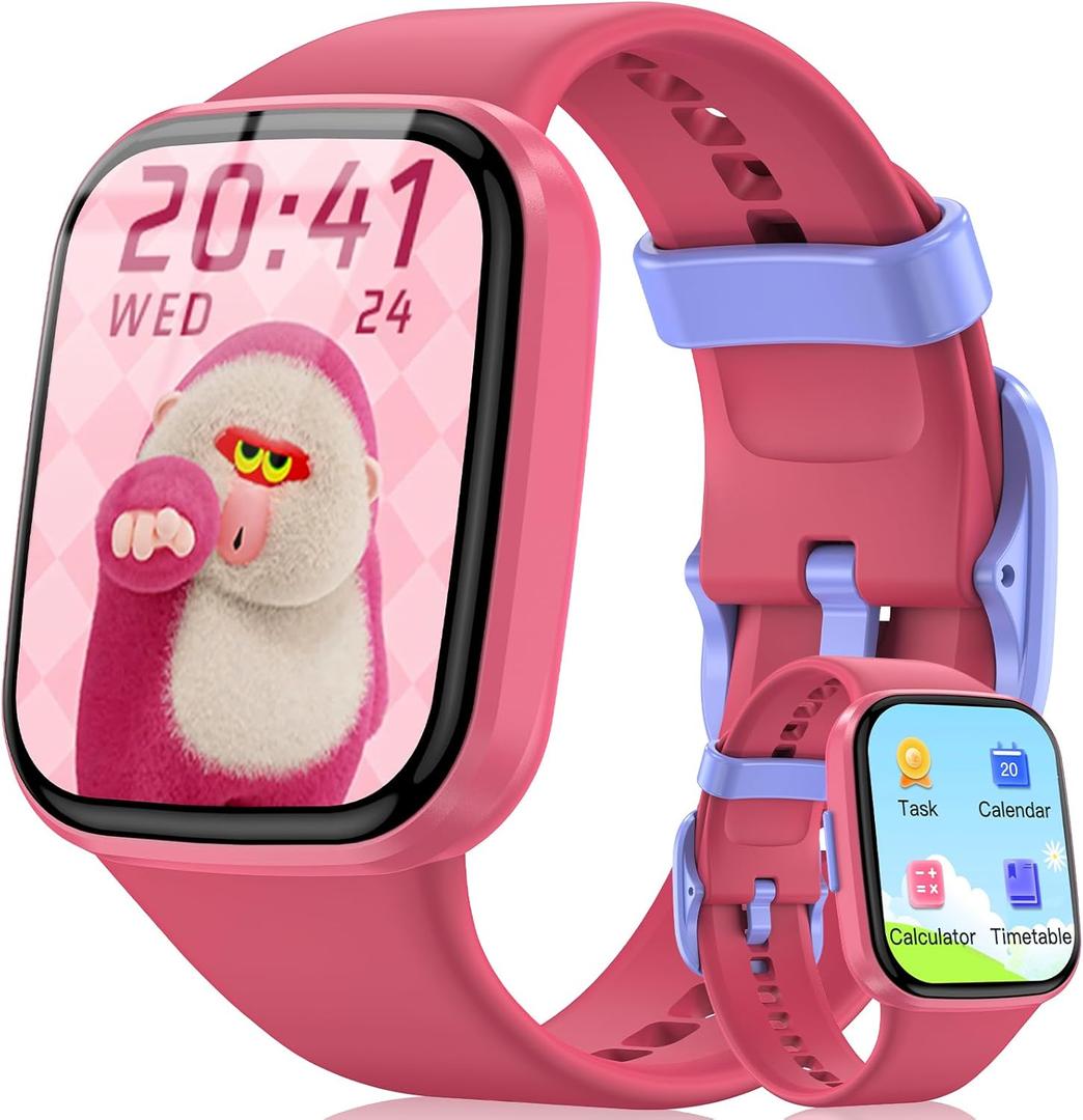 Smart Watch for Kids No APP/Phone Needed, HD Touch Screen Fitness Tracker with Heart Rate, Sleep Monitor, IP68 Waterproof Smartwatches with Pedometer, Alarm Clock, Gifts for Kids Ages 4-12 (Pink)
