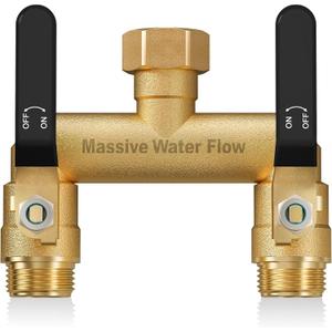 Hose Splitter 2 Way Heavy Duty, Full Flow Garden Hose Splitter with 2 Long Metal Handles, Brass Rust and Freeze Resistant Water Hose Bib Splitter, T Adapter Connector with 3/4 - Inch GHT ThreadBlack