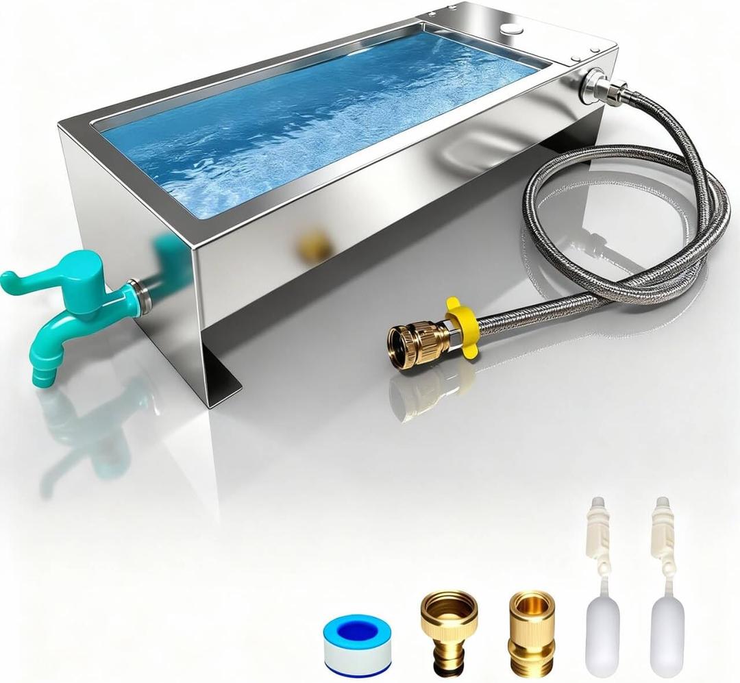 Automatic Livestock Water Trough 3 Gallons/12 Quart Livestock Animal Stainless Steel Automatic Waterer with Float Valve Kit for Goat Cattle Horse Hog Pigs Dog Outdoor, 22" L x8.6 W x 5.1" H