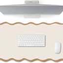 Scalloped Desk Mat Large Scalloped Piping Cute Desk Mat Aesthetic Preppy Table Pad Large Nonslip Pad with Edge Stitching Waterproof Gaming(Beige,31.5 x 15.75 Inches) (White)