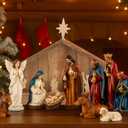 Christmas Wood Nativity Scene Set Decoration 3.9 x 11.8 Inch Rustic Manger Stable Tabletop Decor Vintage Wood Nativity Scene Stable Crche for Christmas Home Table Fireplace Shelves Desk Decor