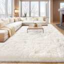 Cream White Plush Rug for Living Room Fuzzy Carpet for Bedroom Dorm, Non-Slip High Pile Rug, Shag Rug for Playroom Nursery Home Office Decor 8X10 Ft