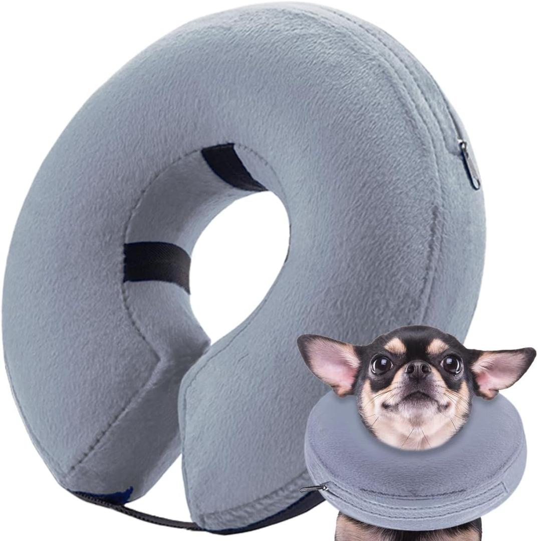 Soft Dog Cone Collar Inflatable (S Size), Soft Blow-up Protective Recovery Dog Cone, Cat Donut Collar, Comfy E-Collar After Surgery for Small Dogs/Cats to Prevent Biting Scratching, Grey