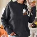 BANGELY Halloween Sweatshirt Women Oversized Cute Spooky Ghost Graphic Shirt Halloween Sweater Fall Long Sleeve Pullover Top (Black, XL)