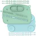 Baby Placemats for Weaning Babies - 2 Silicone Toddler Placemat with 4 Strong Suction Cups & 8 Stretchable Straps | BPA-Free Baby Table Mat for Restaurants, Dining Table & Toddler Mealtime (Blue Green)