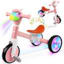 Toddler Balance Bike with Light Wheels & Music Front, Tricycle for Toddlers 1-5 Year Olds, Toddler Tricycle for Boys Girls, Kids Bicycle Birthday Gifts for Kids (Flash Wheel Pink)