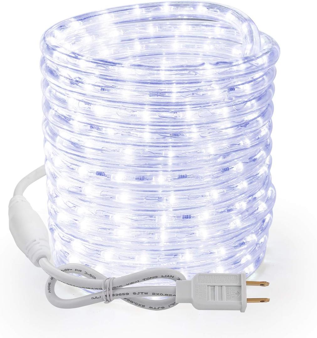 Brizled 18ft 216 LED Rope Lights, 120V ETL Listed Plugin Rope Lights Connectable Daylight White Indoor Outdoor Rope Lights Flexible LED Tube Lights for Holiday, Garden, Yard, Corridor and Patio Decor, Cool White