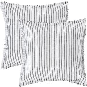 2 Pcs Classical Striped Throw Pillow Cover with Tassels Fringe Boho Decoration Cushion Cases for Home 16 x 16 Inch Black
