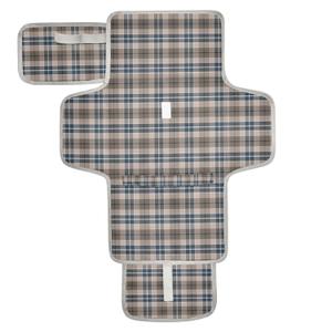 Brown Plaid Checkered Portable Diaper Changing Pad with Wipes Holder, Geometric Gingham Foldable Baby Diaper Changer Travel Bag Rustic Baby Changing Mat with Built-in Pillow for Newborn