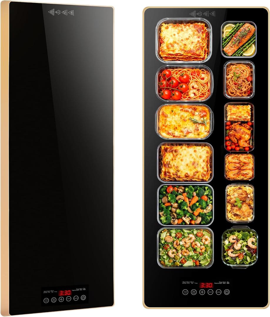 Electric Warming Tray Extra Large 43"x16" Food Warming Mat with Storage Bag, 9 Temp Modes, Chafing Dishes for Buffet, Food Warmer for Parties, Hot Pads for Kitchen, 500W Custom Warm Setting, Gold Edge