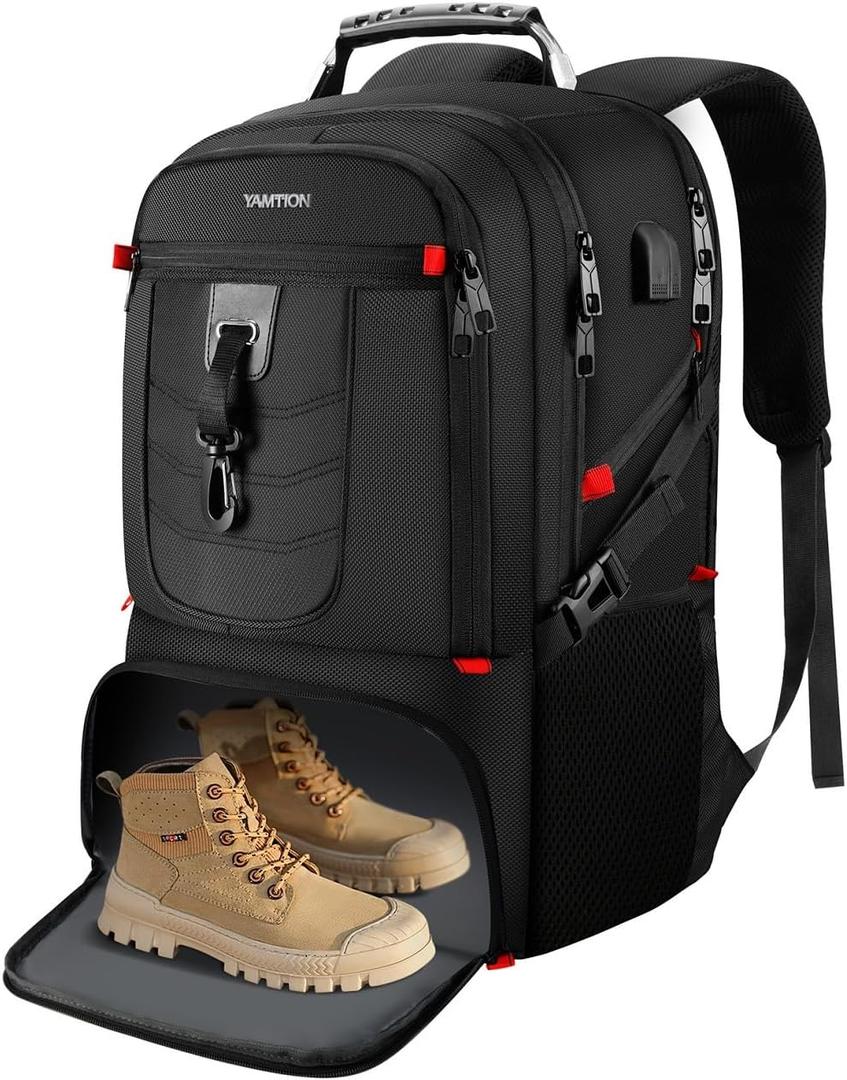 18.4in Men Laptop Backpack with Shoe Compartment for Gym Hiking Business,Large Carry On Travel Bag with PC Compartment,Waterproof College Bookbag School Backpack for Women,Black