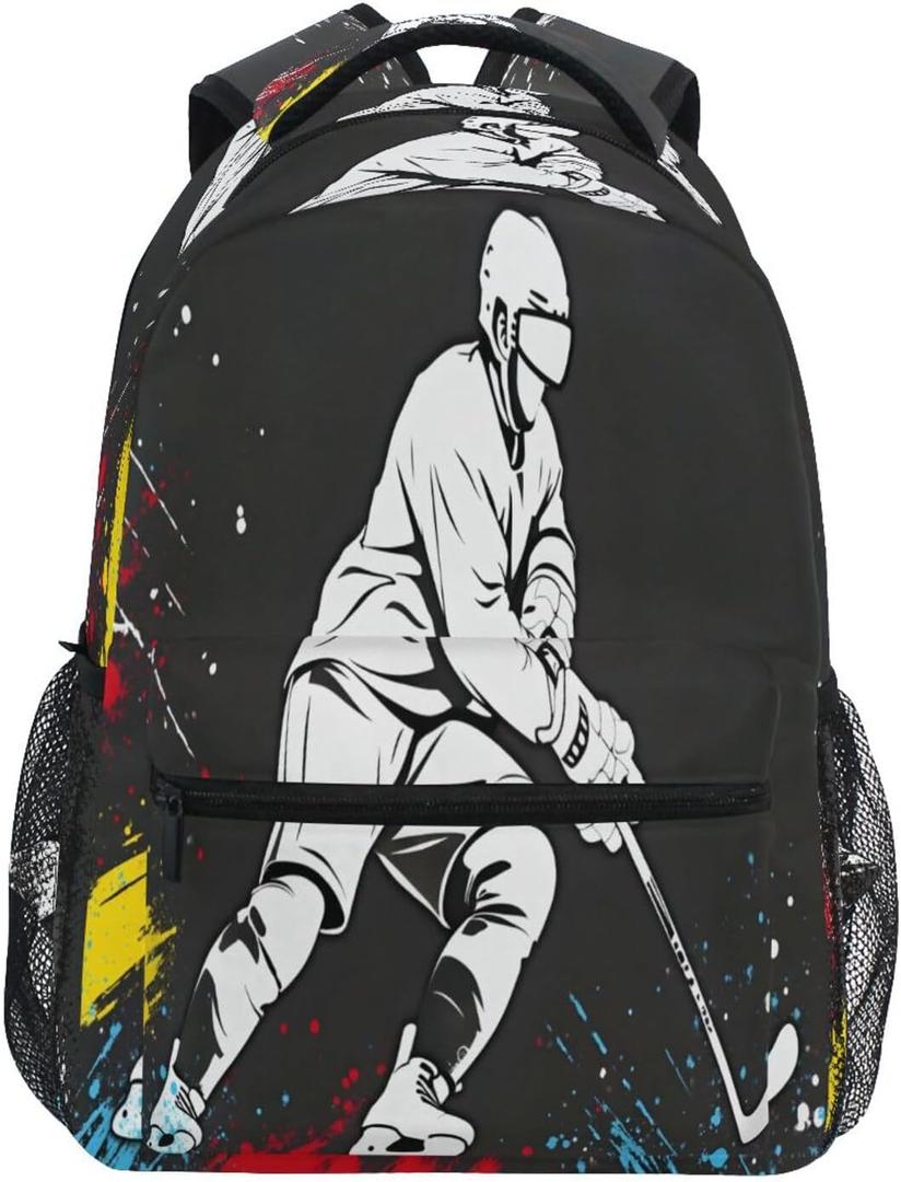 ALAZA Ice Hockey Player Black School Backpack Laptop Backpack for Boys Girls Sports Backpack Casual Bookbag 16 inch
