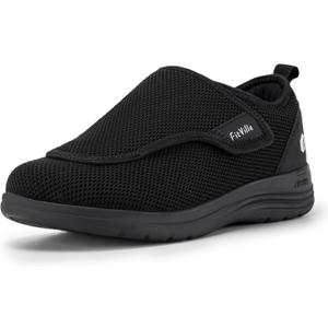 FitVille Diabetic Shoes for Women Extra Wide Walking Shoes Slip-On Orthopedic Shoes with Adjustable Strap for Swollen Feet Neuropathy - EasyTop Wings V2 (All Black, 8.5 X-Wide)