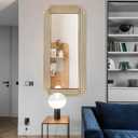 Gold Rectangle Mirror, 47"x22" Geometric Art Deco Mirror with Metal Frame, Modern Elegant Wall Mirrors for Living Room Bathroom Bedroom Entryway Hallway, Hangs Vertically or Horizontally