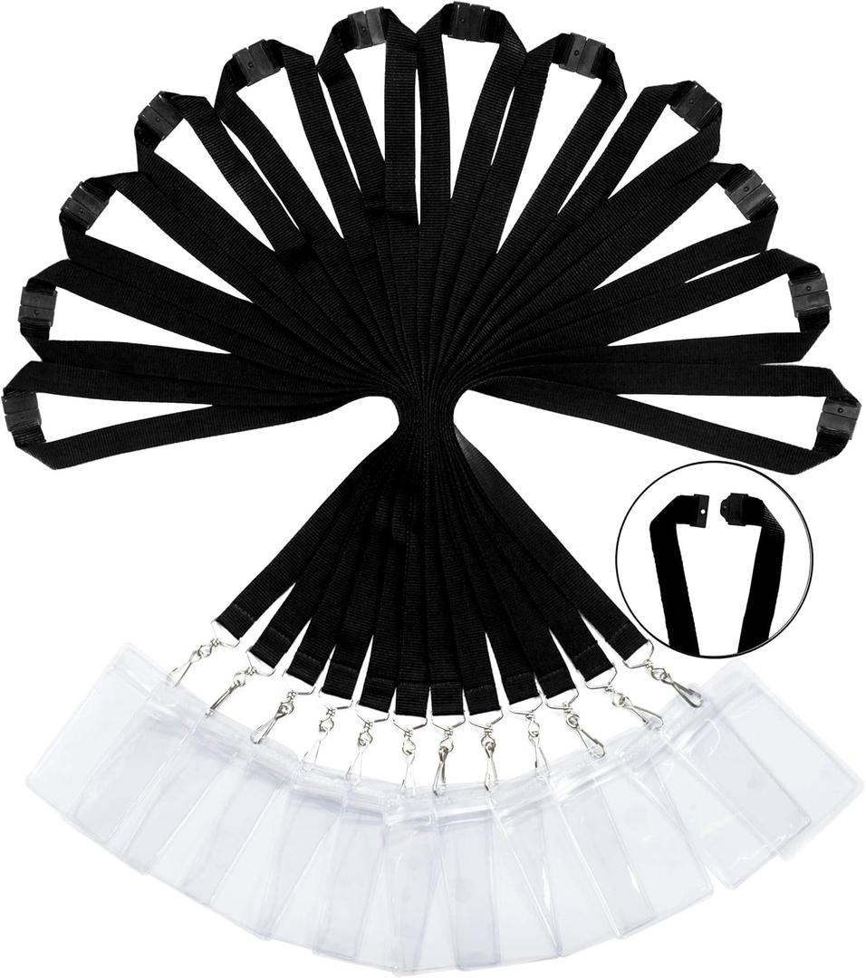 12 Pack Breakaway Lanyards with ID Badge Holder&Breakaway Clasp Neck Strap for Schools, Cruise, Office, Kids, Black