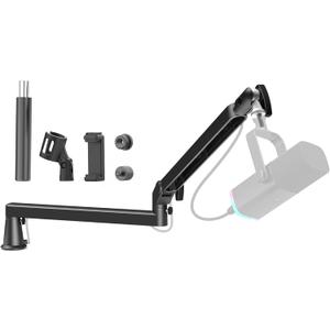 Low Profile Mic Arm 15cm Extra Riser Adjustable Mic Boom Arm Metal Desk Mounted Microphone Stand Cable Management Flexible Microphone Holder for Podcast Streaming Gaming Desktop (Black)
