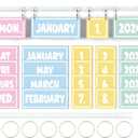 Pastel Calendar Bulletin Board Set Pastel Flip Calendar with Holder Pastel Classroom Decoration with 54 Date Cards Adjustable Calendar Holder for Classroom Home Decor Supplies