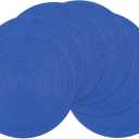 SHACOS Round Placemats Set of 6 Washable 15 inch Round Table Mats Cotton Polyester Woven Braided Place Mats for Dining Table (Blue, 6)