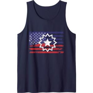 Distressed American Flag of Juneteenth Red White Blue Symbol Tank Top (Small, Men, Navy Blue)