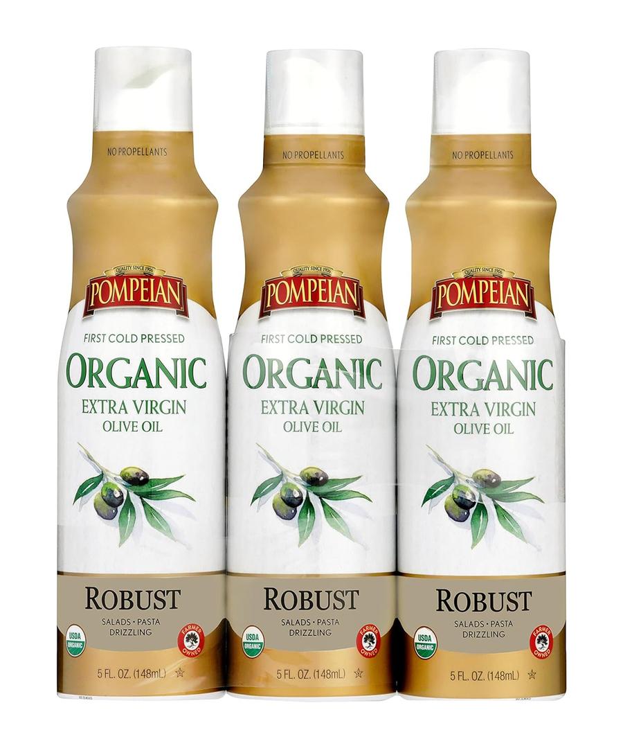 Pompeian USDA Organic Extra Virgin Olive Oil Non-Stick Cooking Spray, No Propellant, 5 Fl Oz, Pack of 3 (EXP 12/01/28)