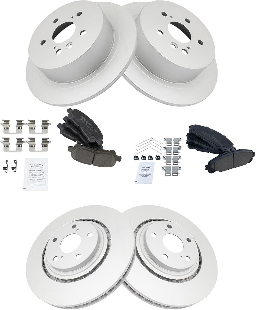 TRQ Front and Rear Brake Pad & Rotor Kit Brake Pads Brake Rotor Ceramic Premium G-Coated Compatible with 2008-2013 Toyota Highlander (BKA11944)