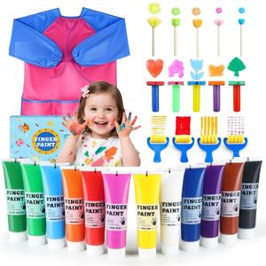 TMOL Washable Finger Paint for Toddlers, 27 PCS Non-Toxic Finger Paints, 12 Vibrant Colors (1.21fl oz), Baby Paint for Hand and Feet, Safe Art Supplies, Early Learning Gifts for Kids Age 3+