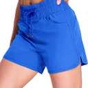 MIER Women's Running Shorts Quick Dry Athletic Workout High Waisted Active Shorts with Liner Zipper Pocket 4 Inch (Blue, L)