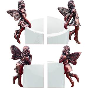 4 Pcs Miniature Fairies Figurines Flower Pot Huggers Mini Resin Flying Angel Sculpture Fairy Garden Accessories Planter Pot Hanger Outdoor Garden Lawn Decoration