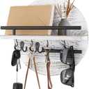 Key Holder for Wall with Shelf - Wood Mail Organizer and Rack with Shelf Hooks Wall Mounted for Entryway Decor Magazines Letter Storage Farmhouse Living Room Bedroom Doorway (White)