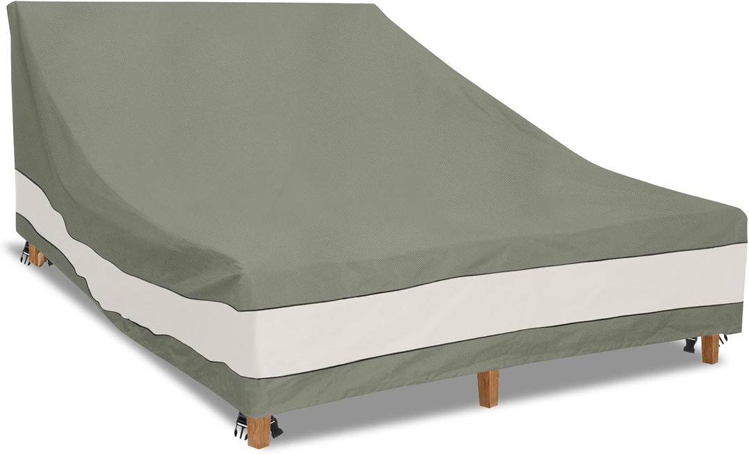 Double Chaise Lounge Cover Waterproof Heavy Duty 82Inch Double Wide Patio Chaise Lounge Chair Cover-Grey Green