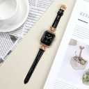 Leather Band Compatible with Apple Watch Bands for Women, Dressy Fancy Strap for iWatch Series 11/10/9/8/7/6/5/4/3/2/1/se(38mm 40mm 41mm 42mm,Black/Rose Gold)