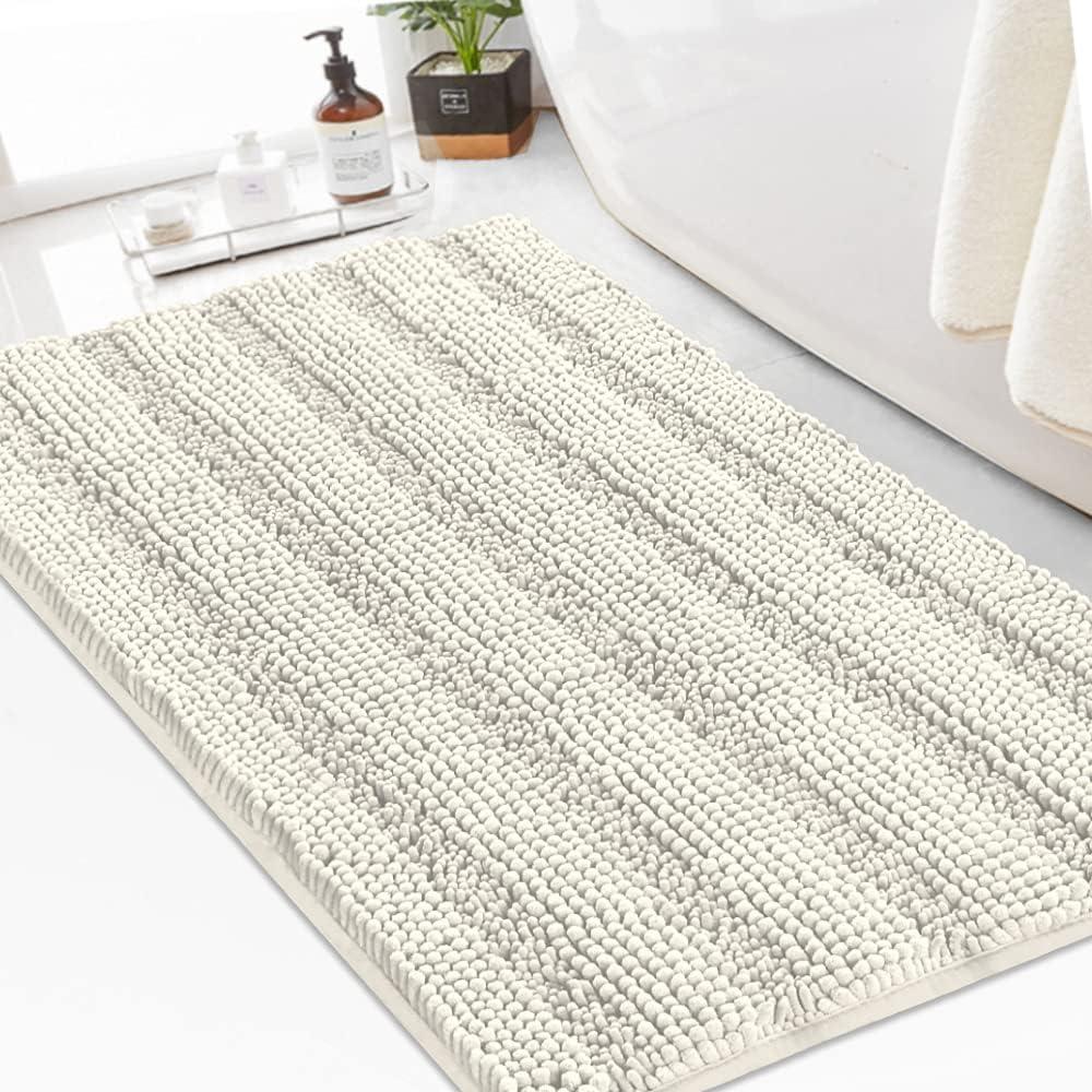 Turquoize Chenille Bath Rugs Shaggy Bathroom Rugs Non Slip Bath Mat for Bathroom 24 x 36 Cream Bath Rug for Bath Room Extra Soft and Absorbent Area Rug, 24"x 36", Cream