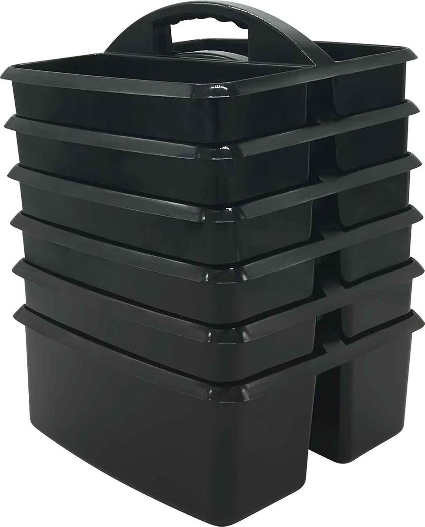 Teacher Created Resources Black Portable Plastic Storage Caddy 6-Pack for Classrooms, Kids Room, and Office Organization, 3 Compartment