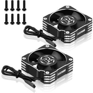 2 Pack 35mm RC Motor Cooling Fan 21000RPM 8.4V Aluminum ESC Motor Cooling Fan Heatsink for RC Car 1/8 1/10 Scale 3650,3660,540,550 Brushless Motor (Black Silver)