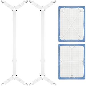 Morcheiong 2 Pack Bed Sheet Fasteners Straps Adjustable Bed Sheet Holder Bands with Sheet Clips for Bedding Stays Bedsheet Tie Downs - White