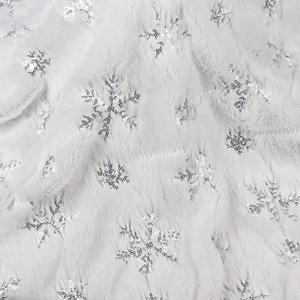 YYCRAFT 2 Yard Faux Fur Fabric with Sequin Snowflake by The Yard Fabric 62 Inch Wide for Snow Skirt Pillow Christmas Decoration-White/Silver