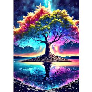 QIOUOL 5D Diamond Art Kits for Adults Beginners,Dreamy Tree DIY Paint with Round Full Drill Diamonds Painting Mosaic Gems Art for Home Office Wall Decor 12x16 Inch