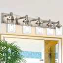 5 Lights Vanity Wall Light Fixtures Over Mirror, Modern Bathroom Light with Clear Glass Shade, Brushed Nickel Farmhouse Wall Sconce Lighting for Bathroom Mirror Kitchen Porch Living Room